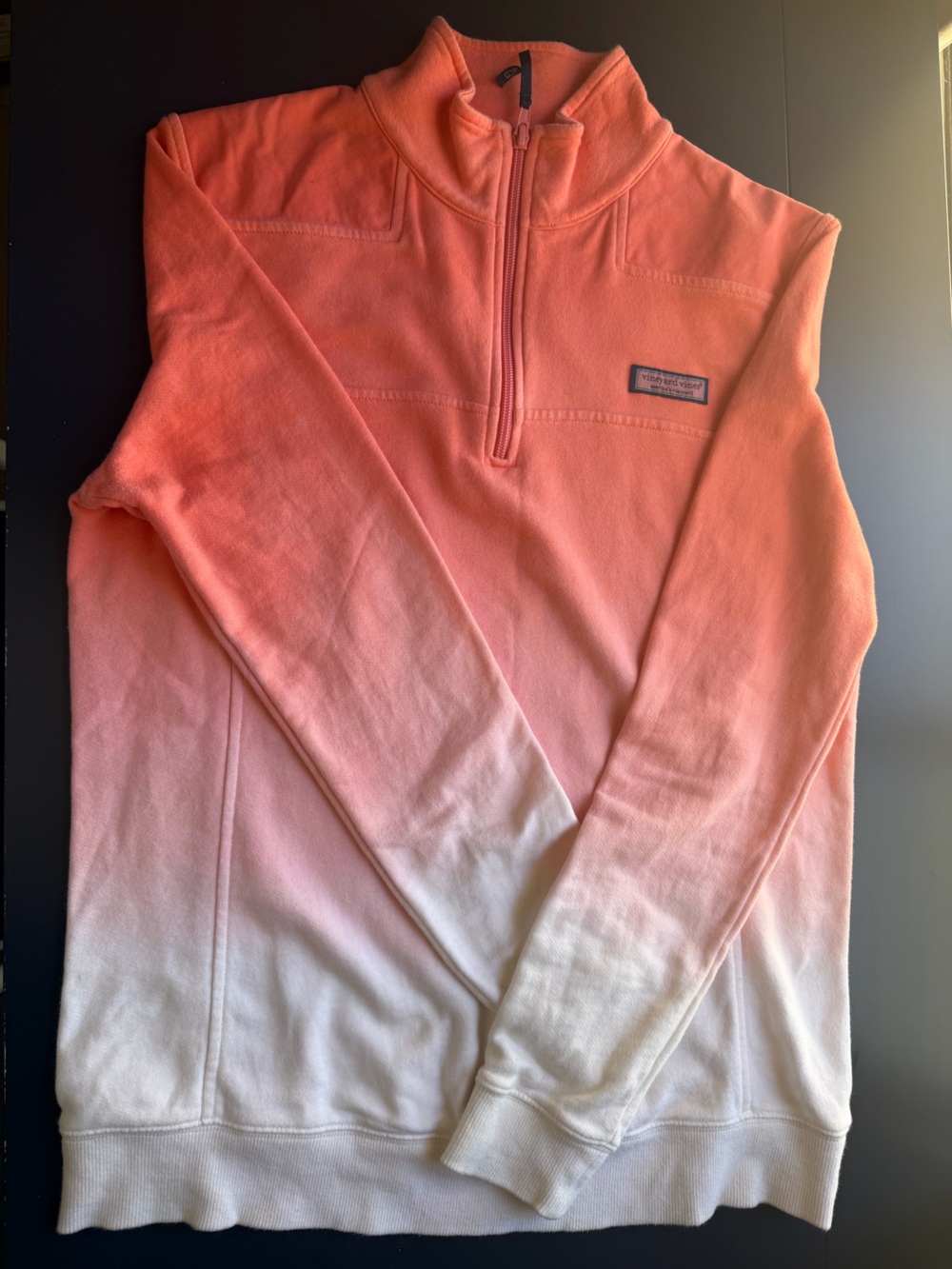 Vineyard Vines Coral to White Ombre Quarter-Zip Pullover